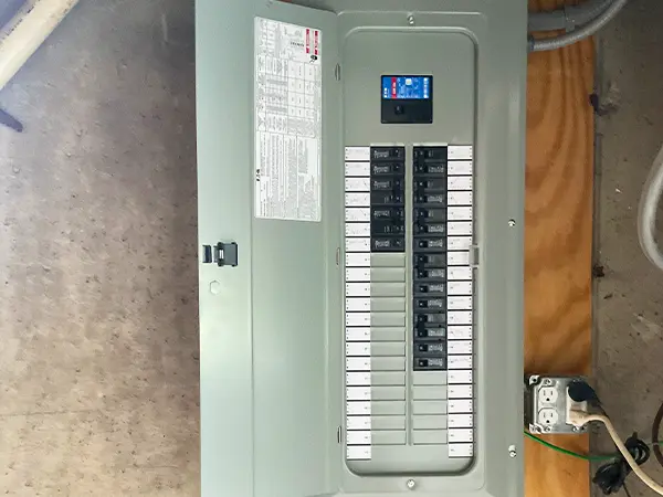 Newly installed breaker panel by Crosswyre Electric for home electrical safety and reliability.